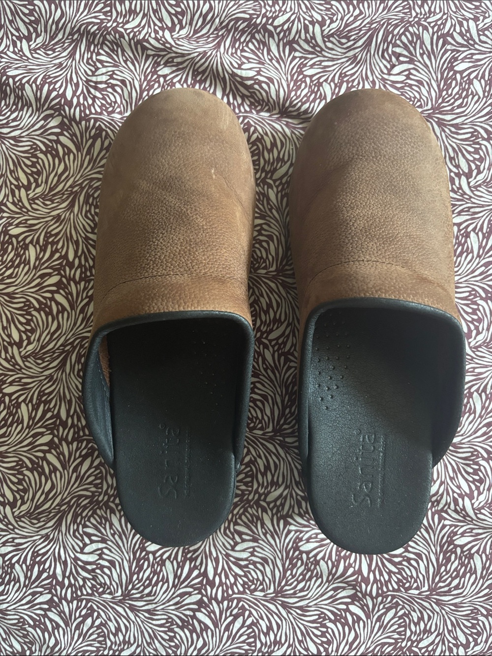 Sanita Sonja in Antique Brown Leather Slip-On Clogs with Black Footbed